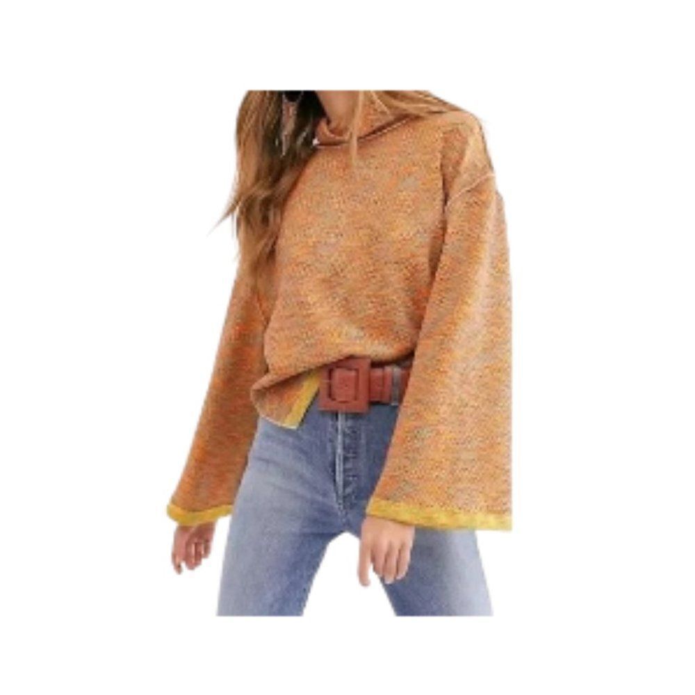 Free People Sunny Days Turtleneck Top Orange Multi Combo XS NWOT